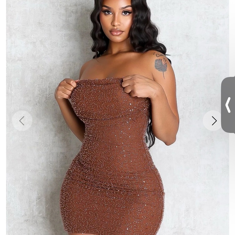 Strapless Sparkle Bodycon Dress Brown large